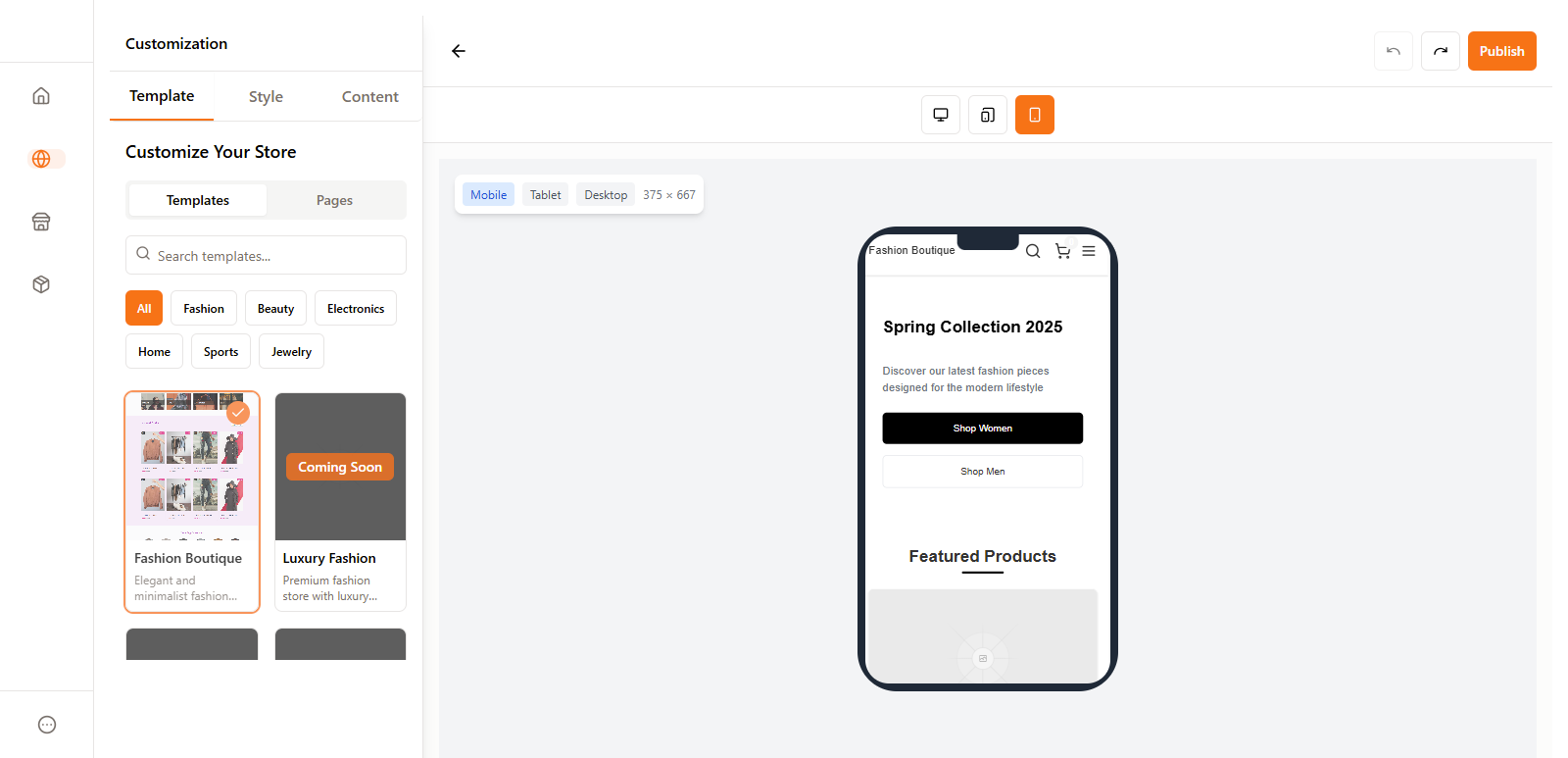 Store Builder Interface